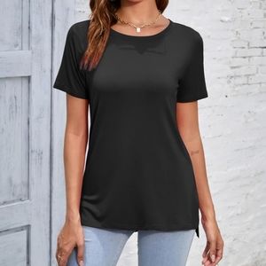 Herou Black Casual Short Sleeve Tops T-Shirts Tees Side Split Womens L NEW